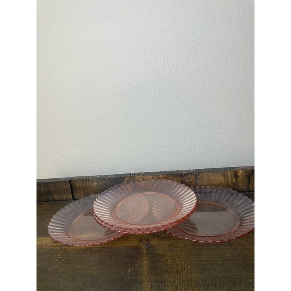 Set of 4 Pink Fortecrisa Salad Plates Ribbed Made in Mexico Vintage - Picture 2 of 6